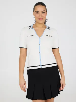 Contrast Piping Short Sleeve Sweater Sport Vibes