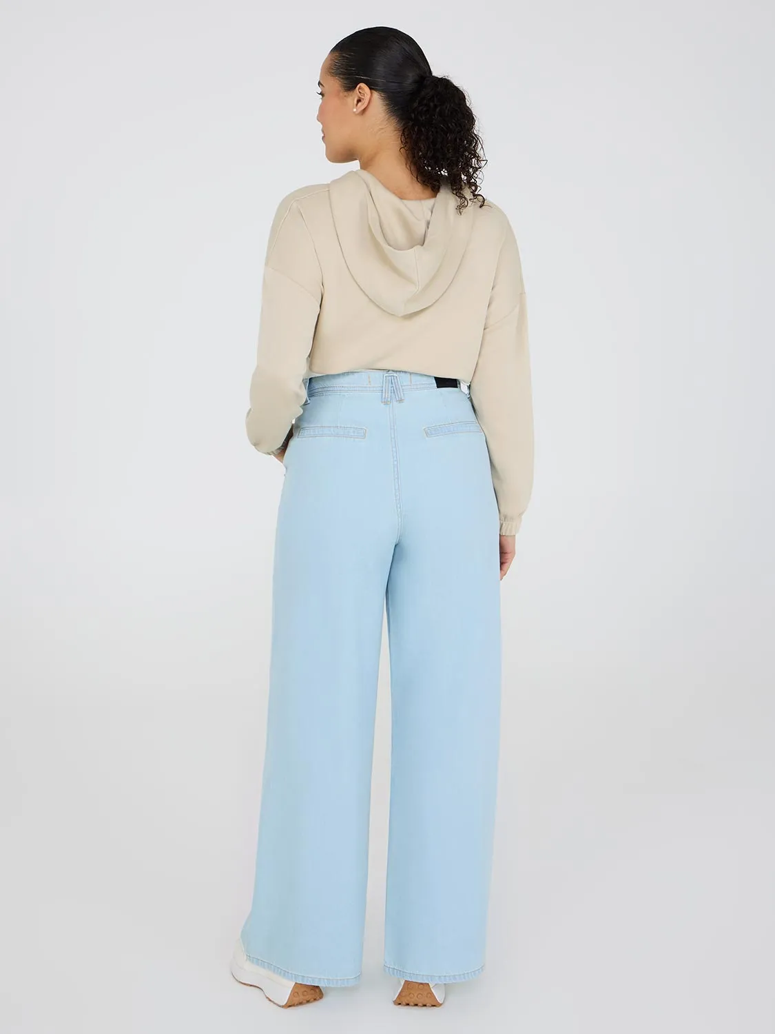 Cotton Front Pleat Wide-Leg Jeans easy match