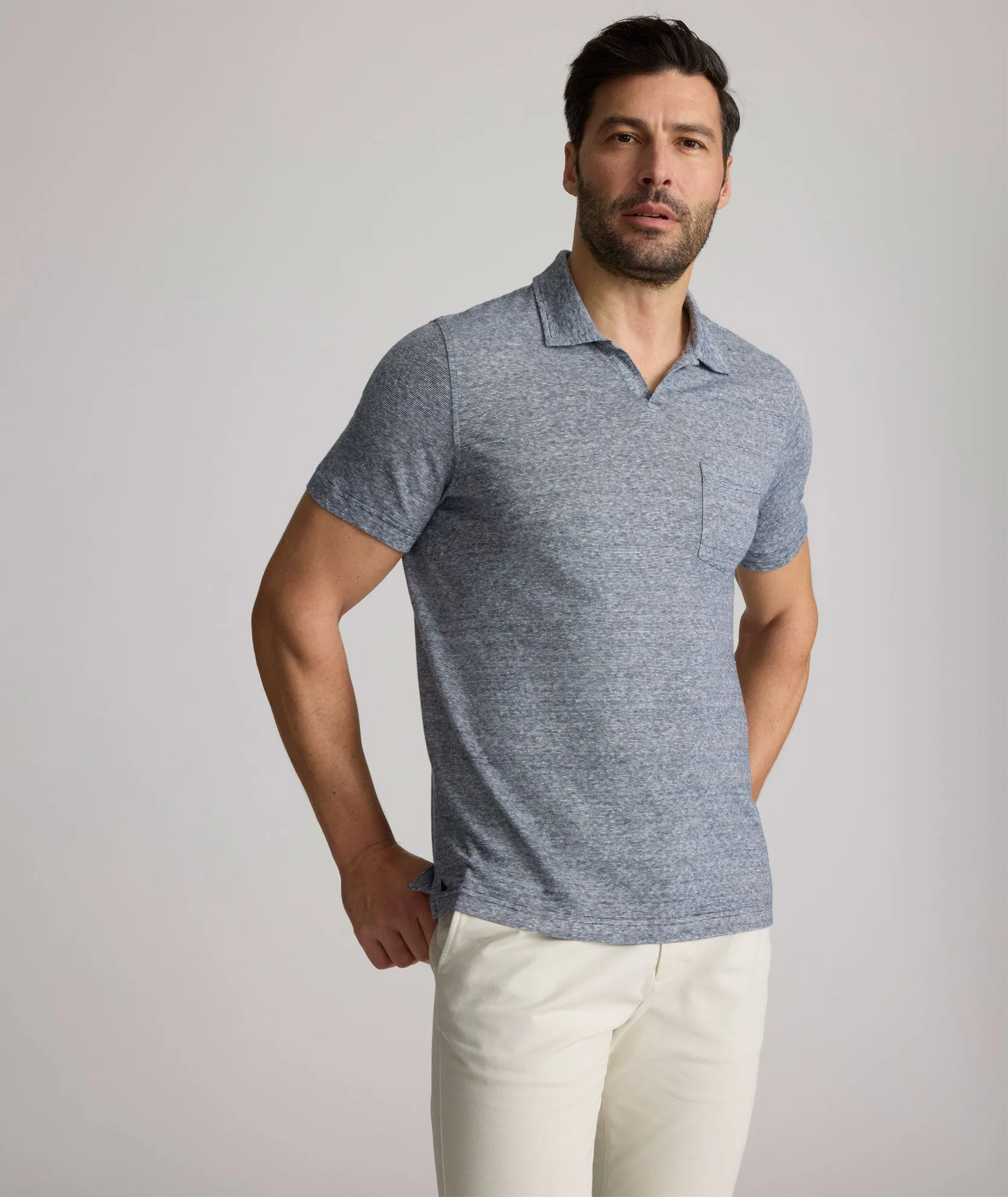 Cotton-Linen Johnny Collar Polo refined ease