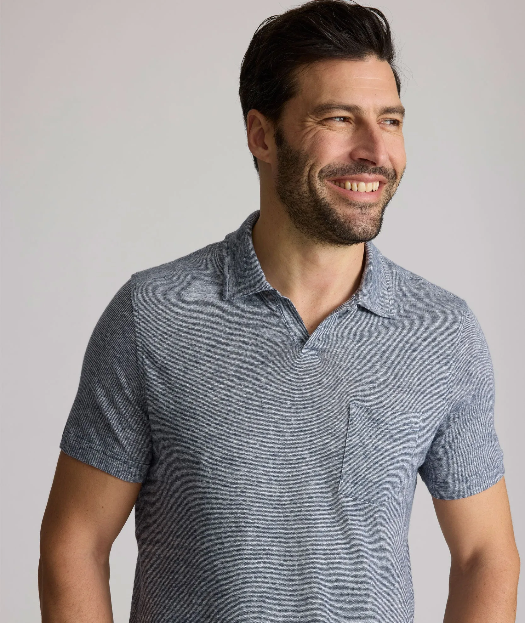 Cotton-Linen Johnny Collar Polo travel ease