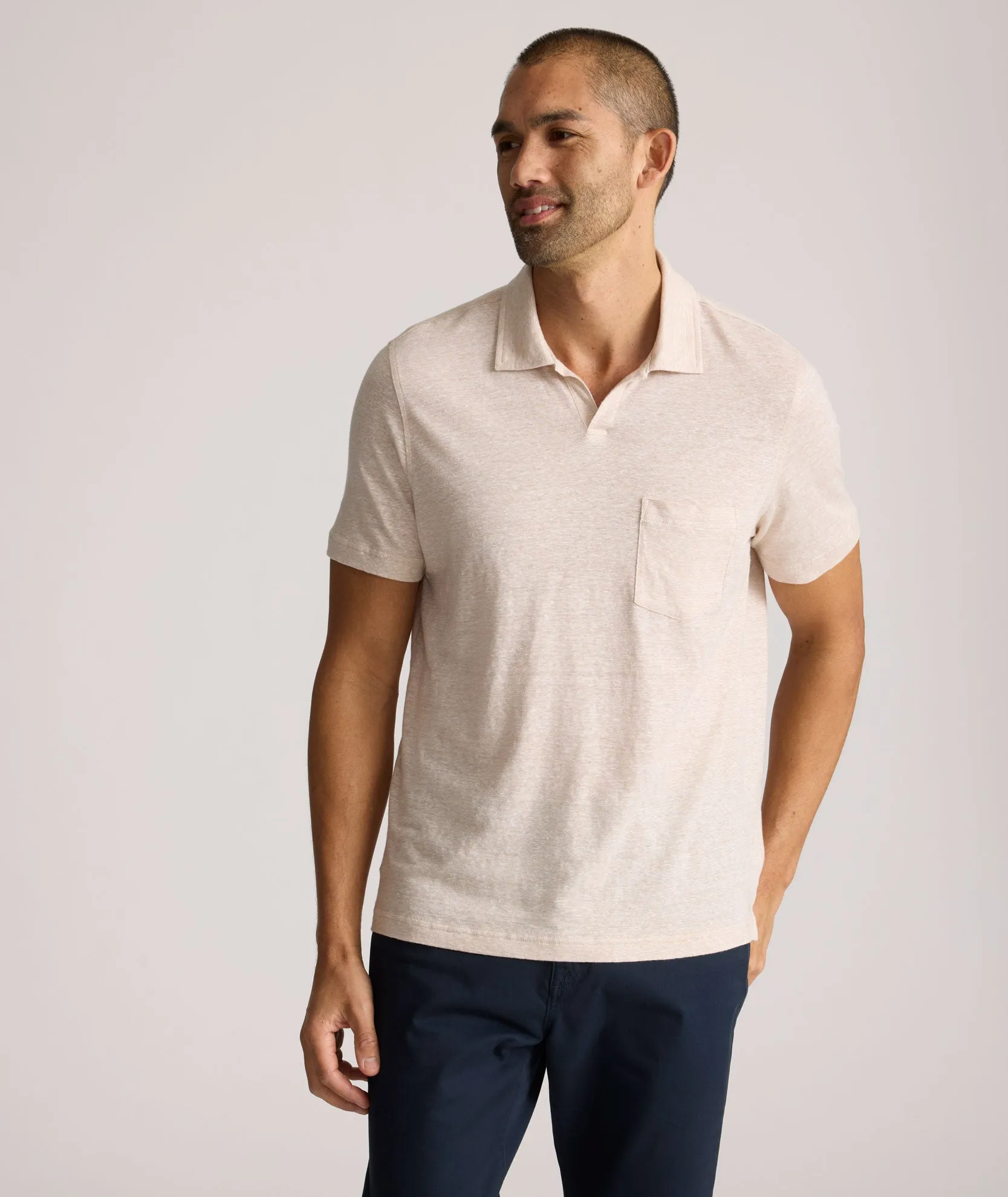 Cotton-Linen Johnny Collar Polo group vibe
