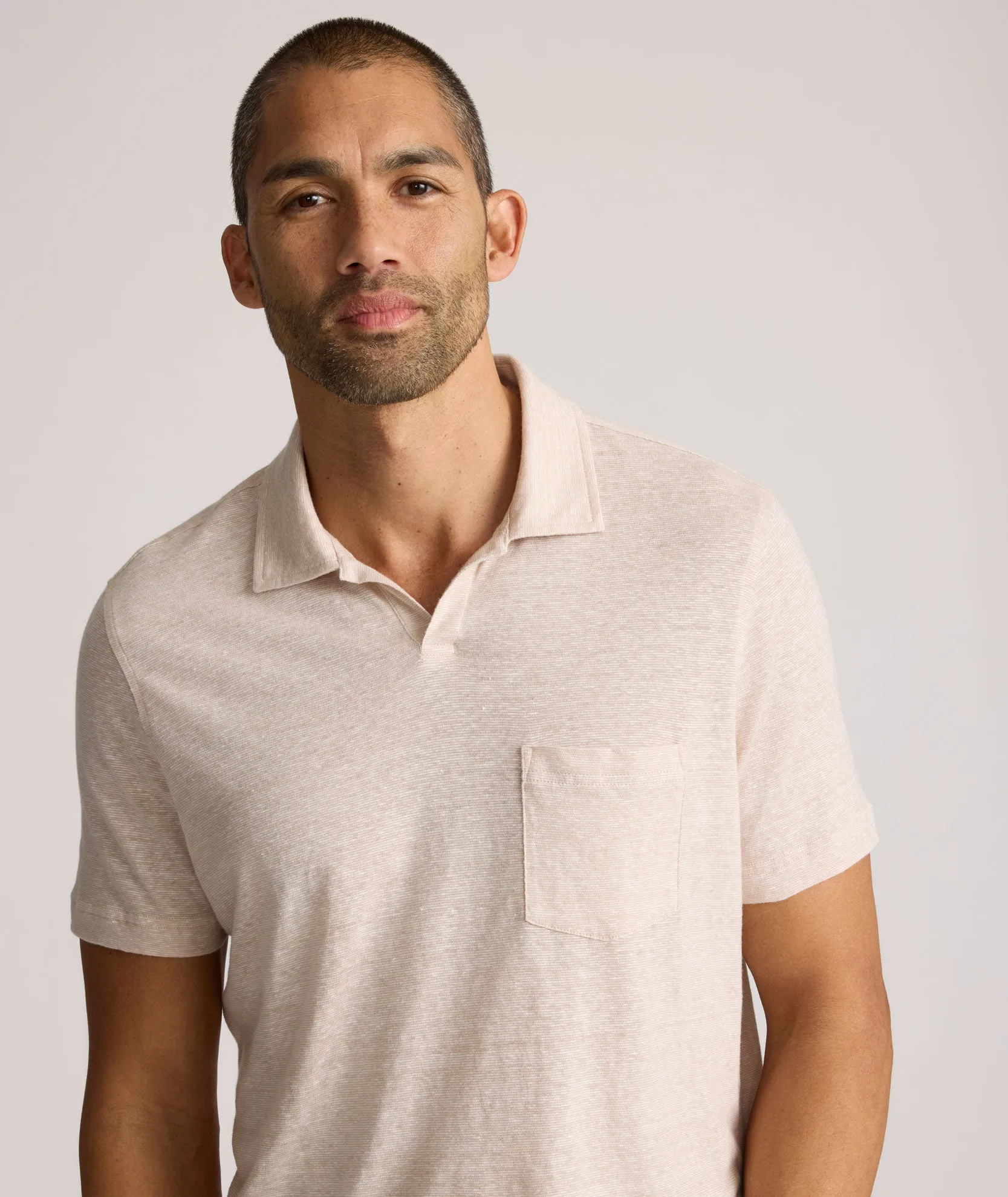 Cotton-Linen Johnny Collar Polo balance fit