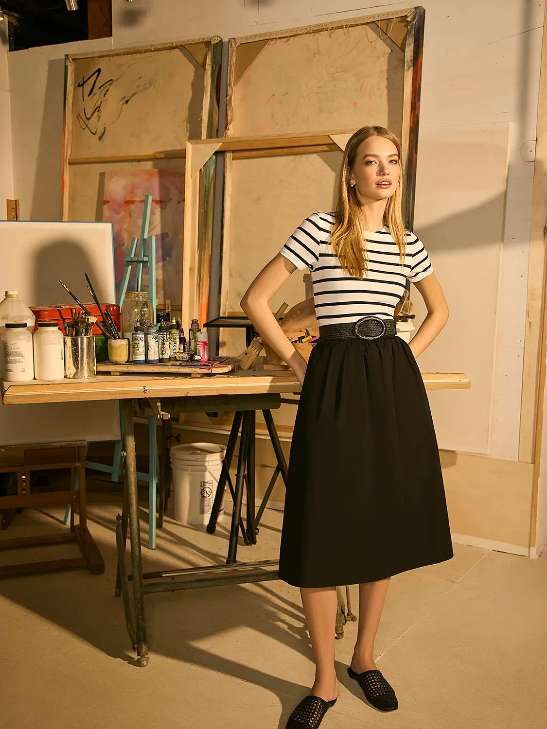 Cotton Poplin Midi Skirt With Pockets summer fresh