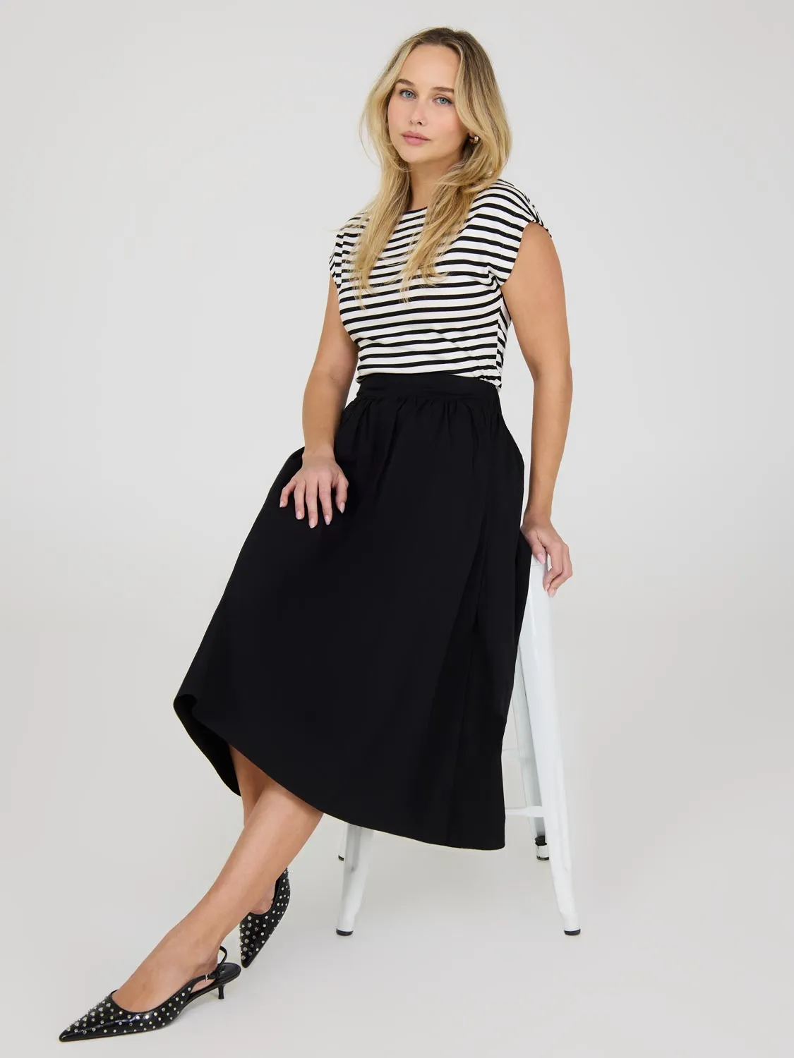Cotton Poplin Midi Skirt With Pockets artful look