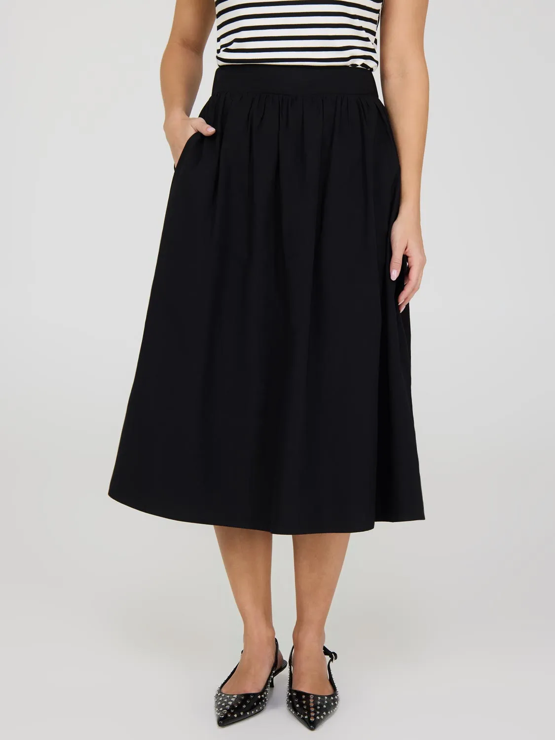 Cotton Poplin Midi Skirt With Pockets simple style