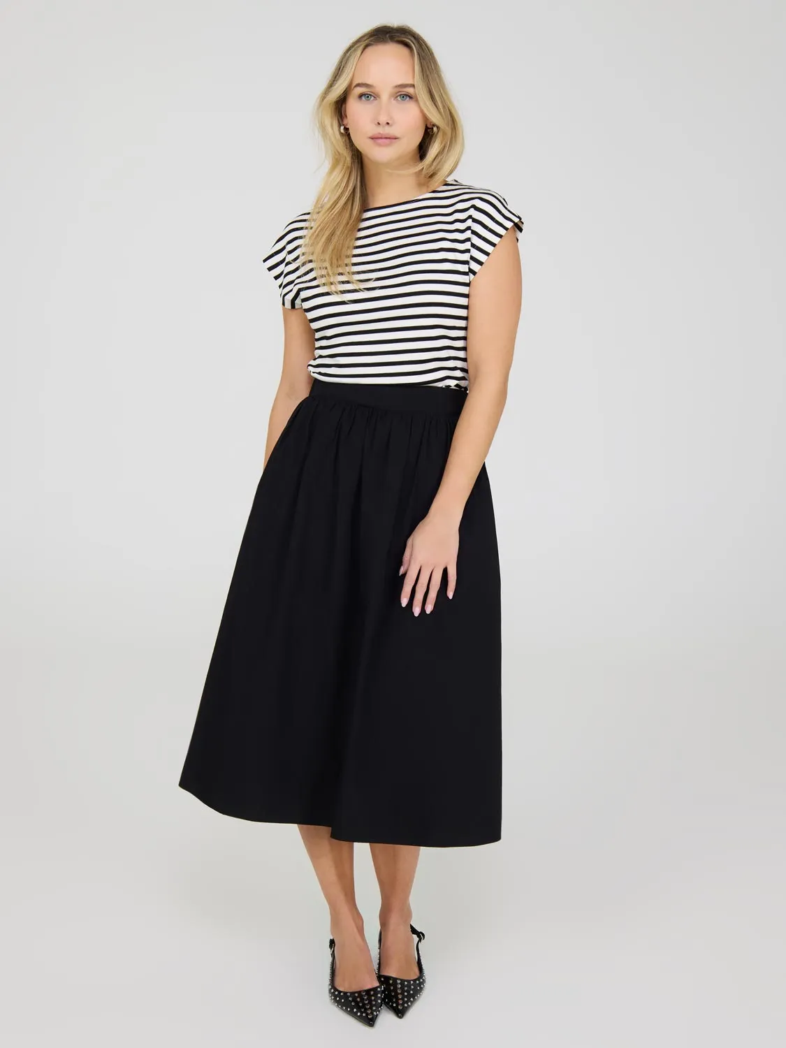 Cotton Poplin Midi Skirt With Pockets easy wear
