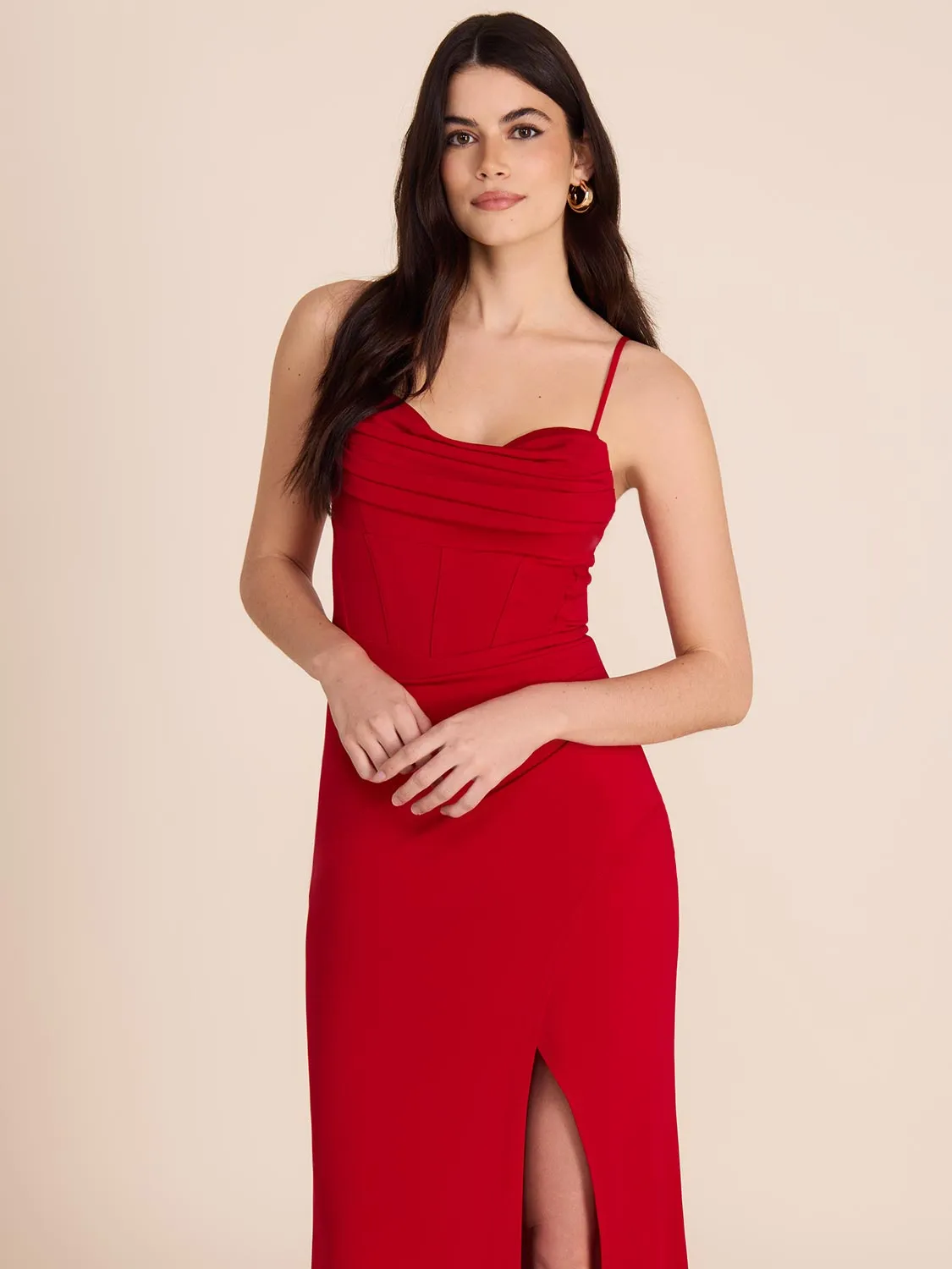 Cowl Neck Bustier Gown graduation look