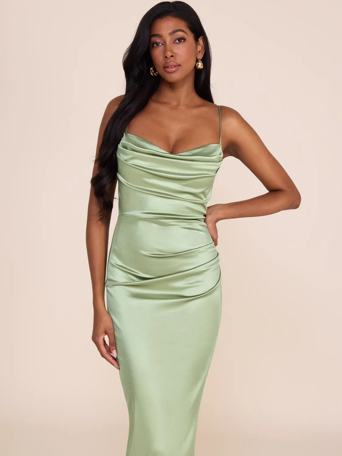 Cowl Neck Fitted Satin Gown trend blend