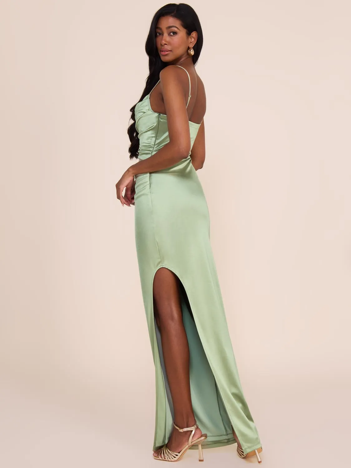 Cowl Neck Fitted Satin Gown gentle aura