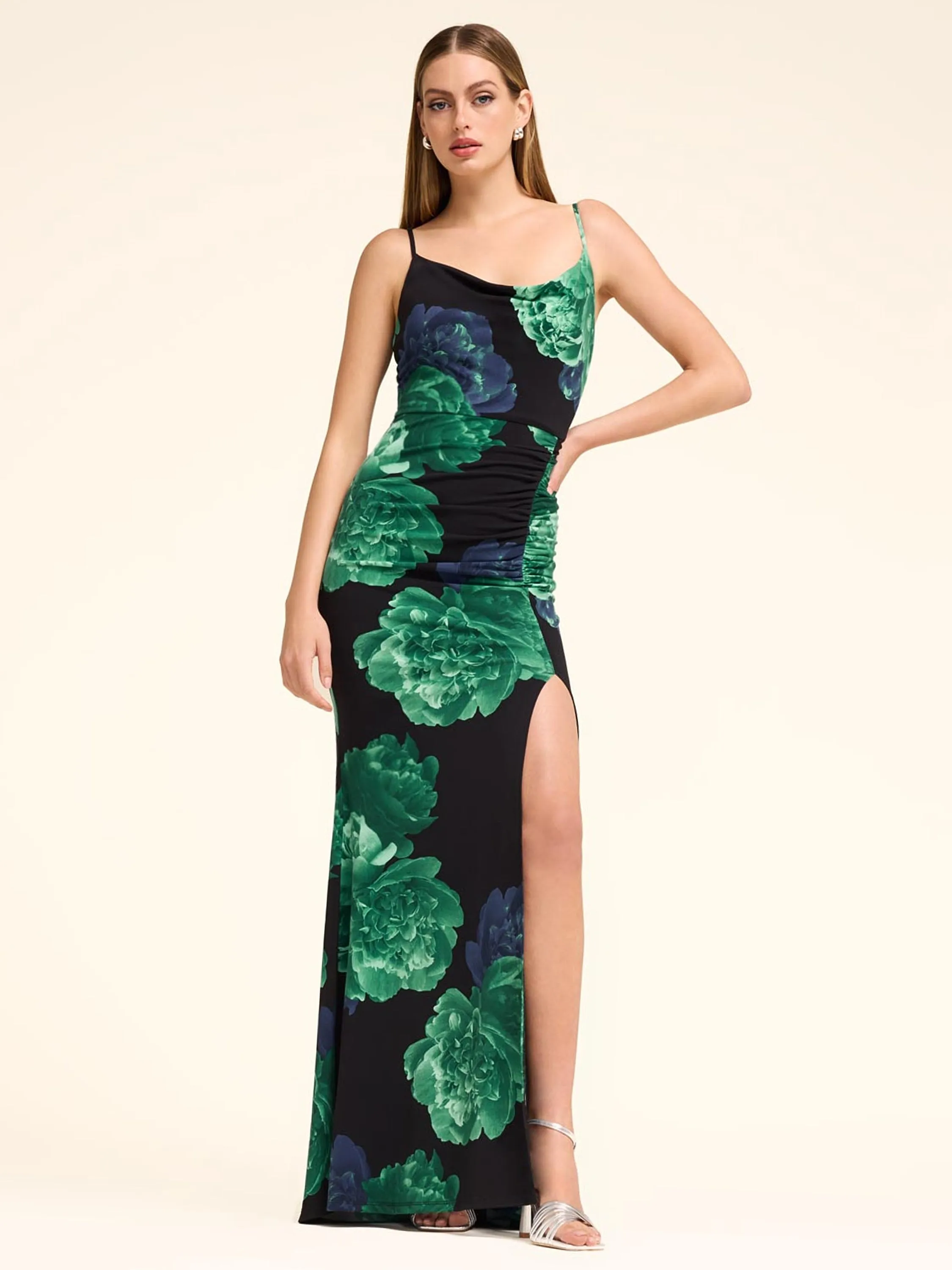 Cowl Neck Floral Gown classic elegance