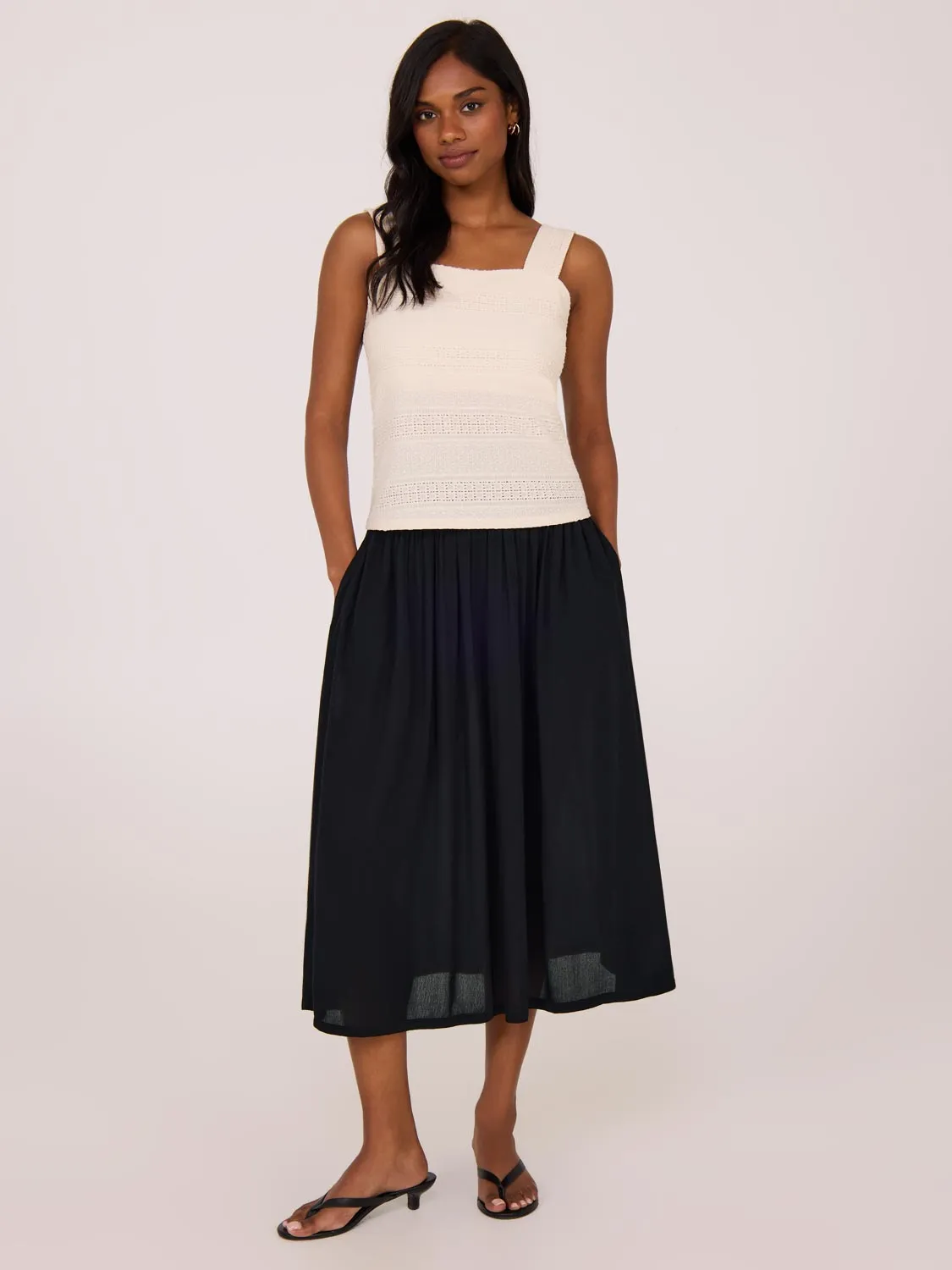 Crinkle Gauze Midi Skirt With Pockets light flow