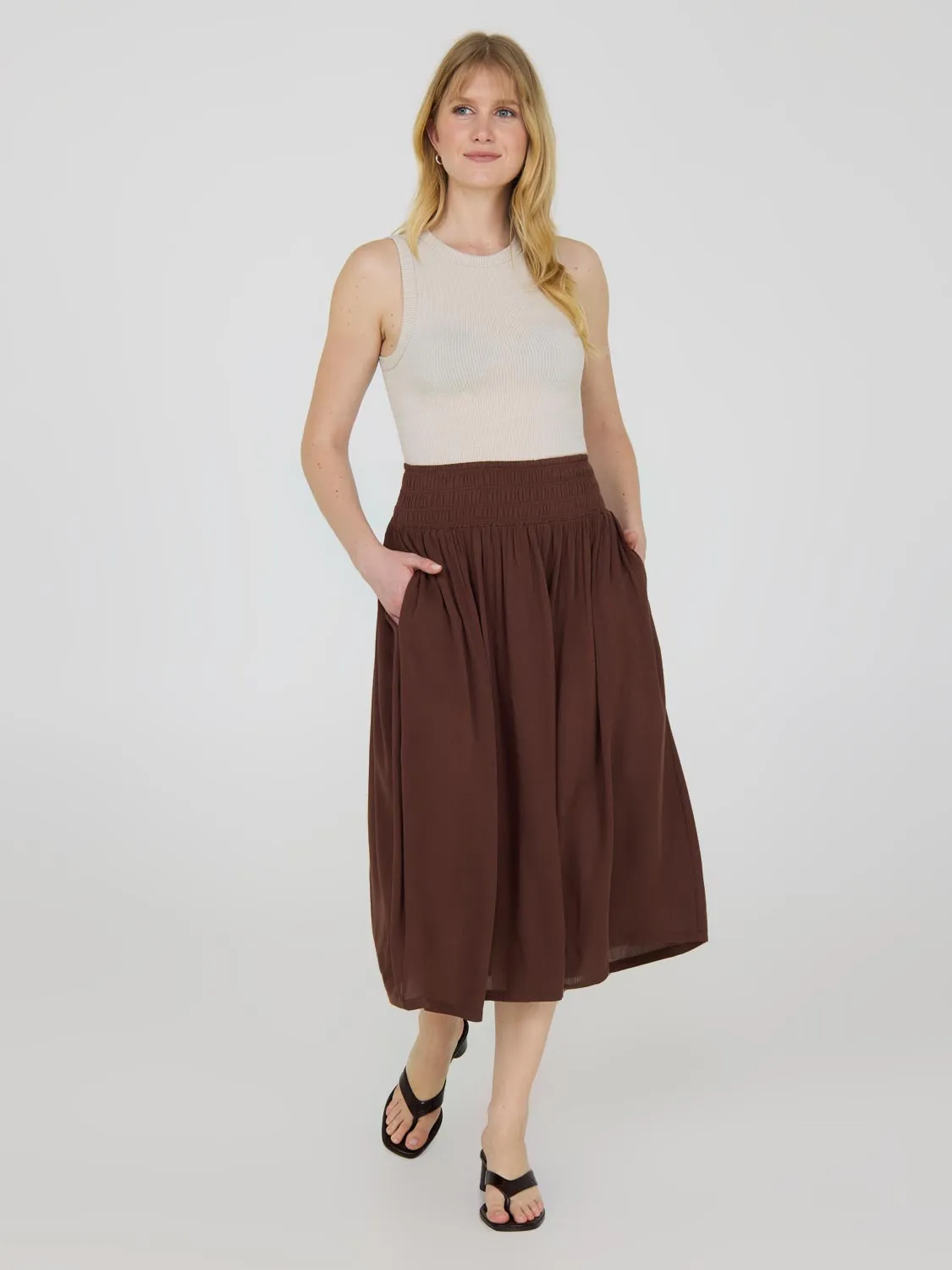Crinkle Gauze Midi Skirt With Pockets artsy vibe