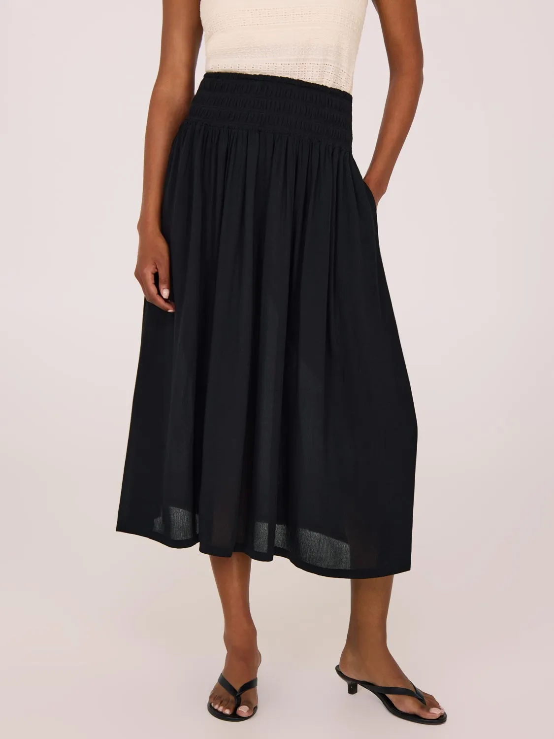 Crinkle Gauze Midi Skirt With Pockets trendy detail