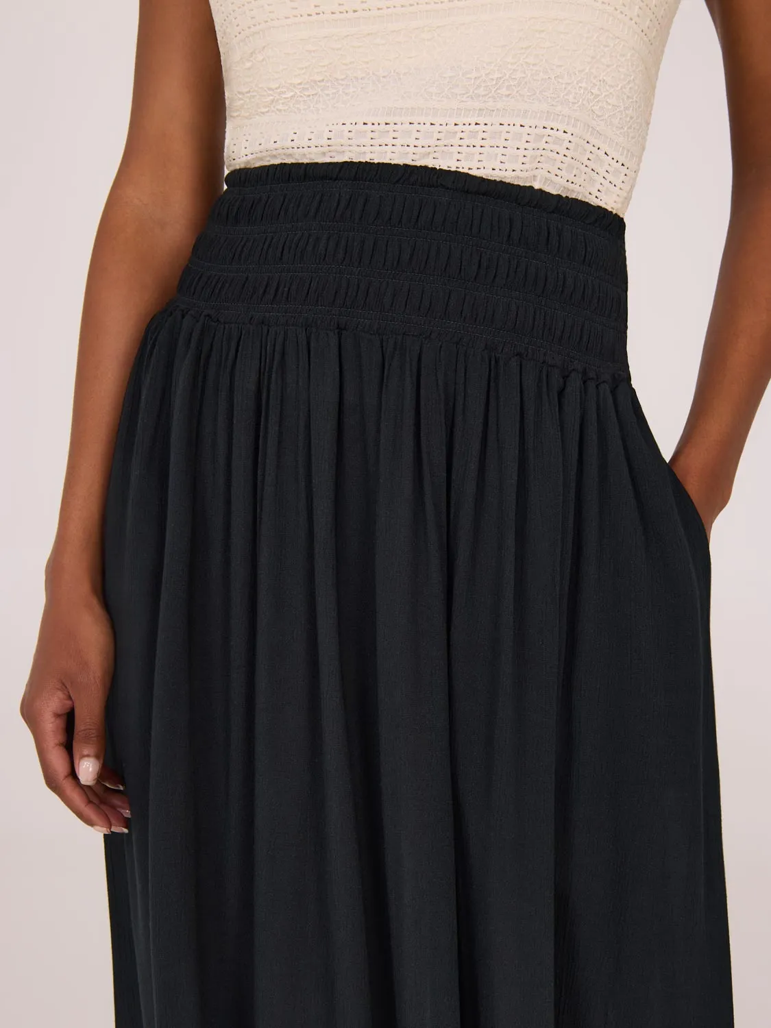 Crinkle Gauze Midi Skirt With Pockets soft smooth