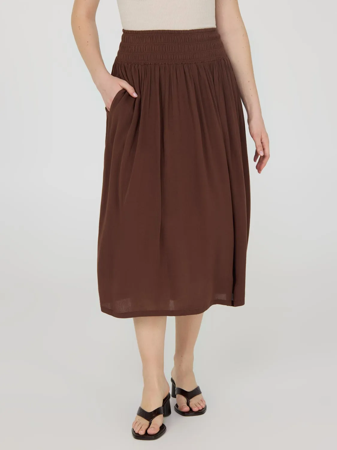 Crinkle Gauze Midi Skirt With Pockets luxe design