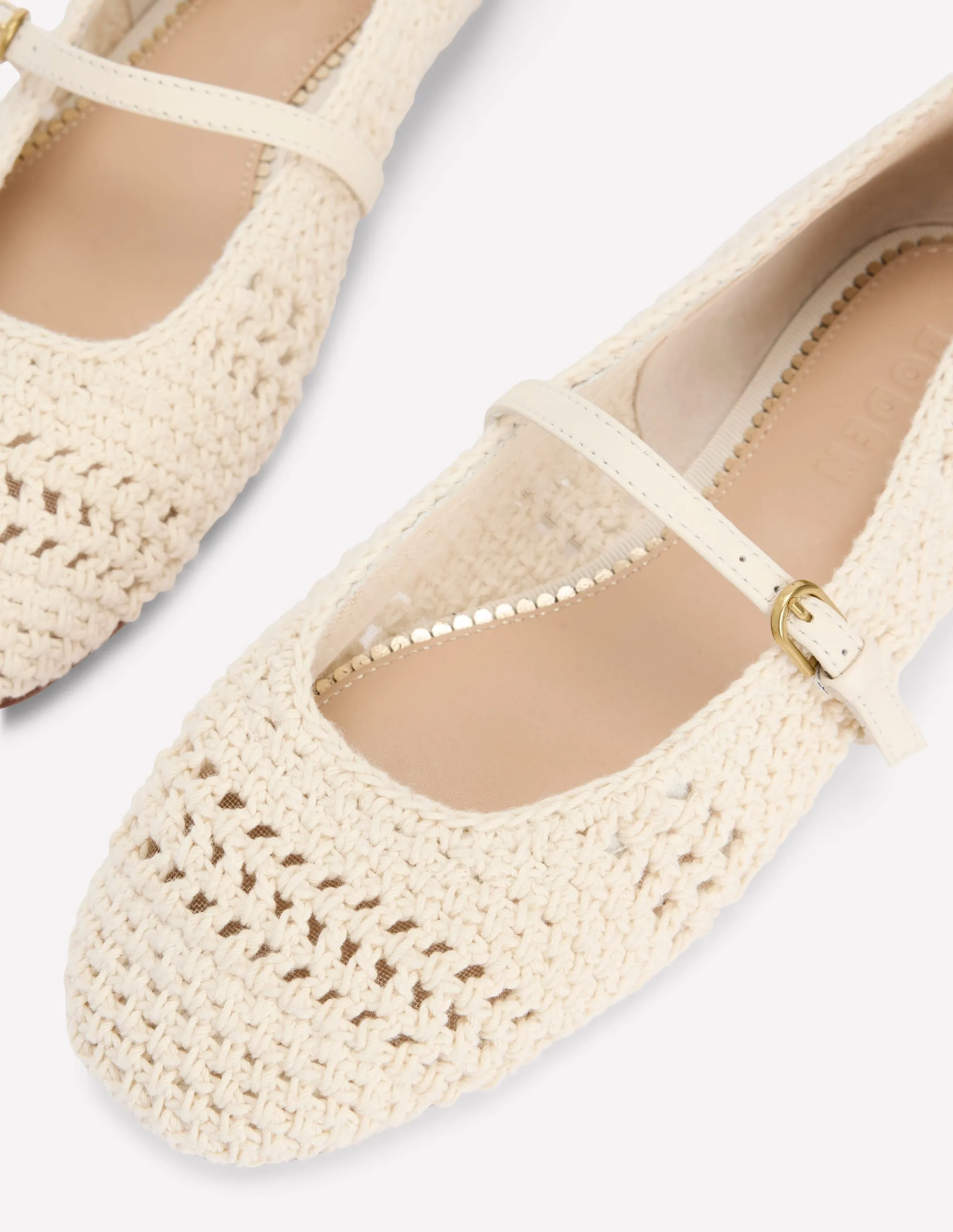 Crochet Mary Jane Flats-Ecru elastic design