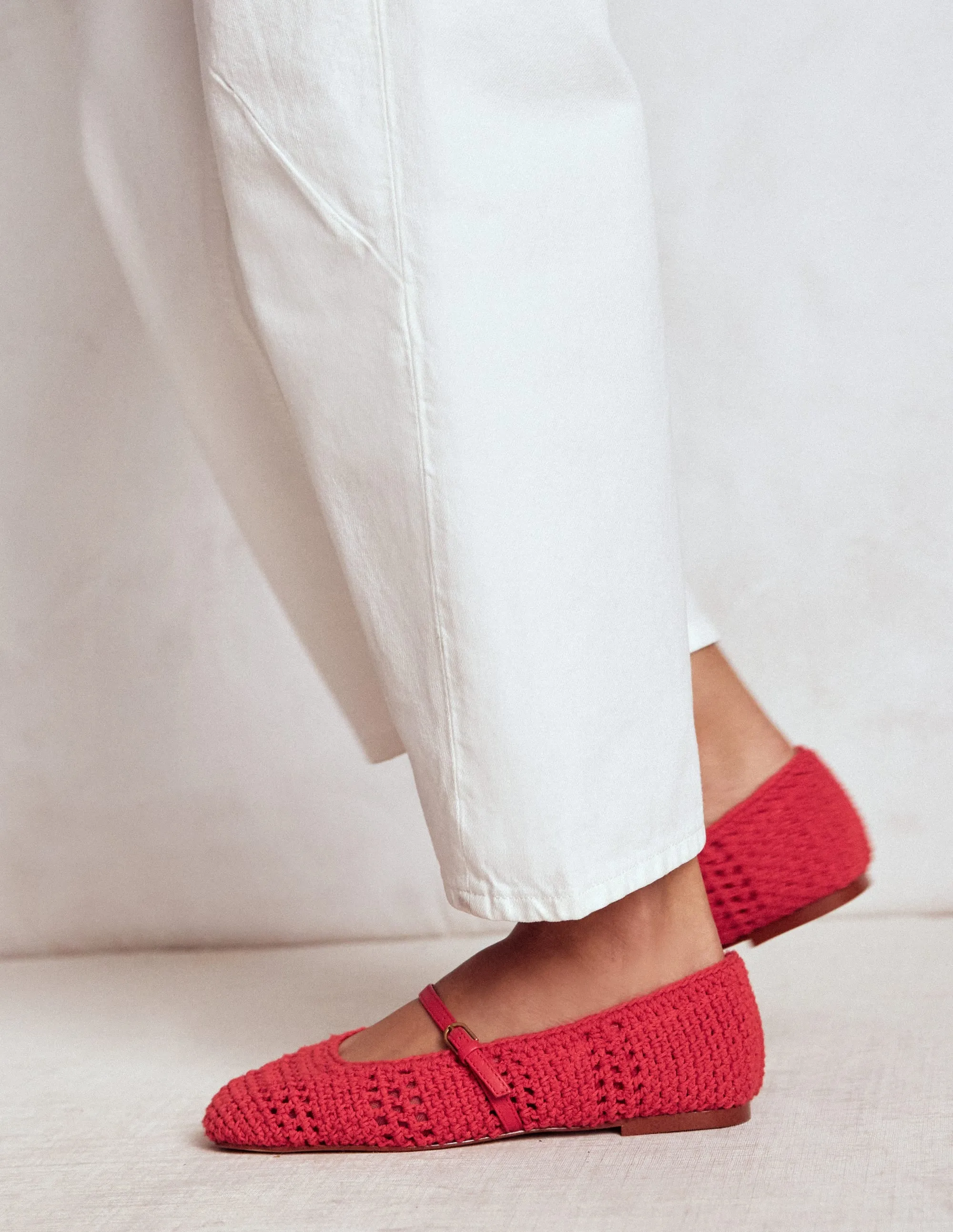 Crochet Mary Jane Flats-Post box Red breathable wear