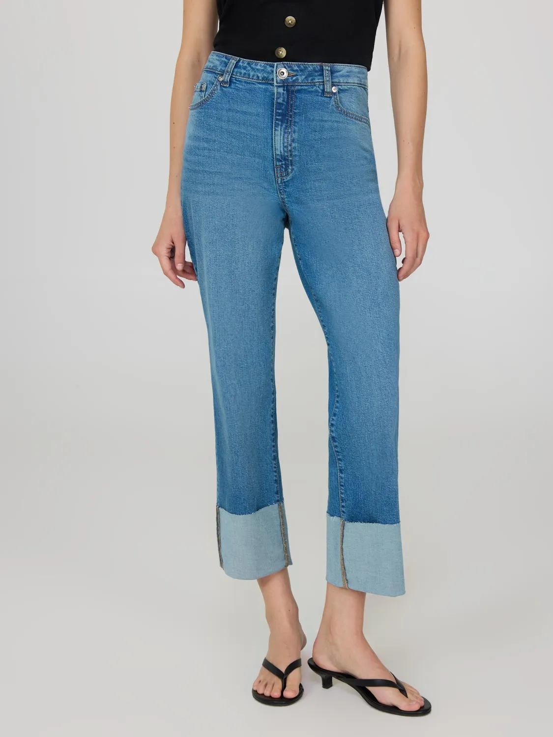 Cropped Straight Leg Cuffed Jeans elegant vibe