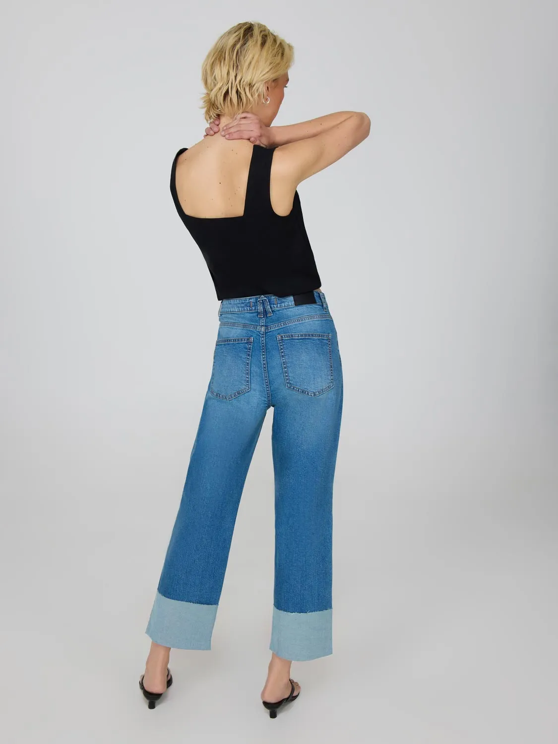 Cropped Straight Leg Cuffed Jeans durable wear