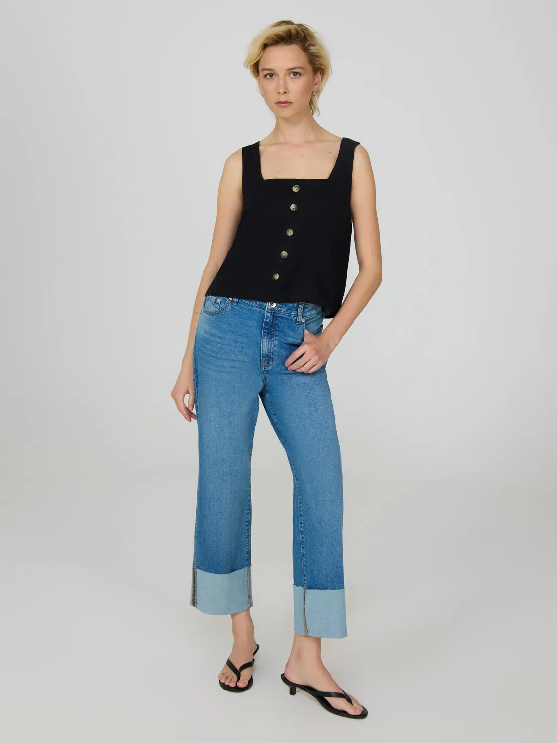 Cropped Straight Leg Cuffed Jeans classic retro