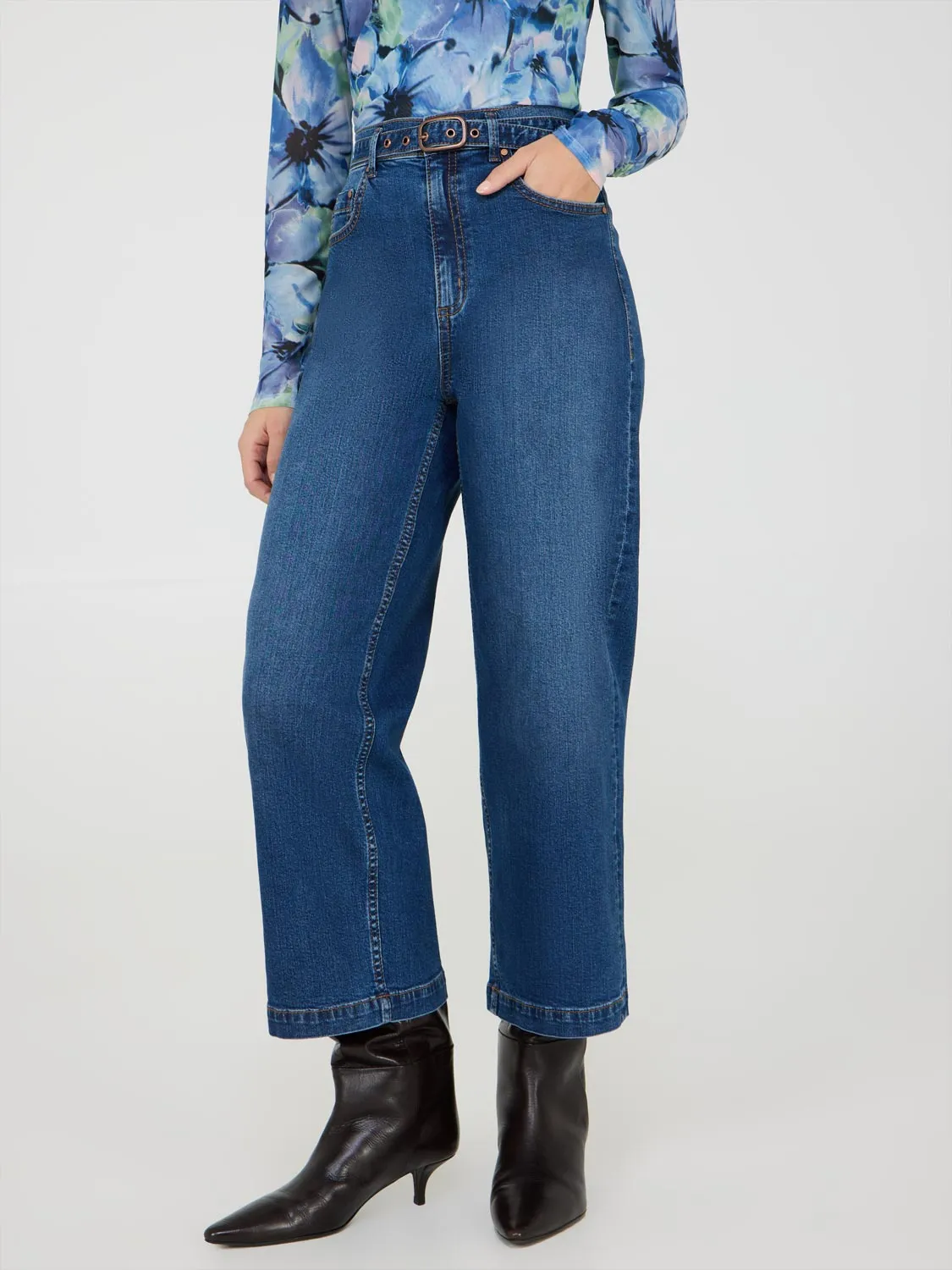 Cropped Wide-Leg Belted Jeans classic retro