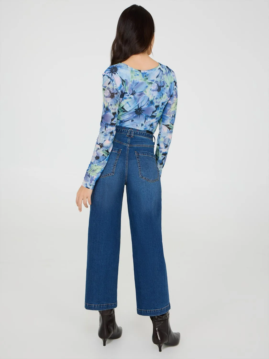 Cropped Wide-Leg Belted Jeans functional ease