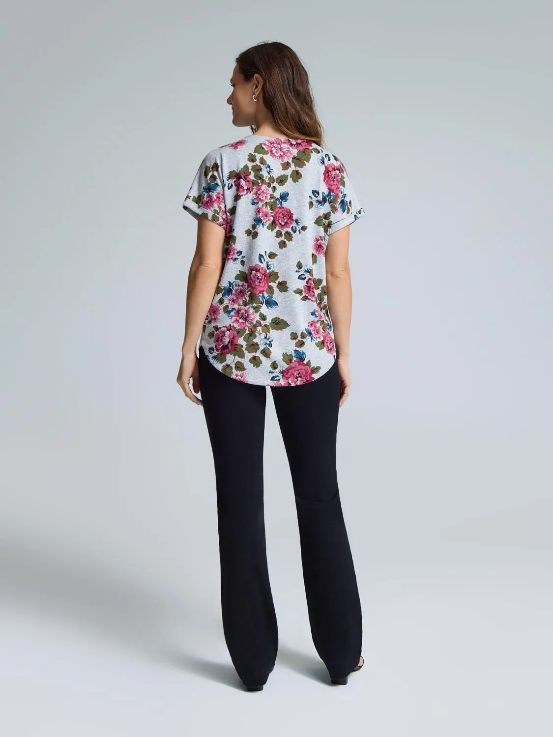 Cuffed Sleeve Floral Top Cozy Feels