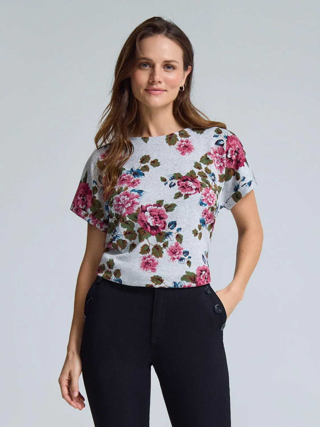 Cuffed Sleeve Floral Top All Age Wear