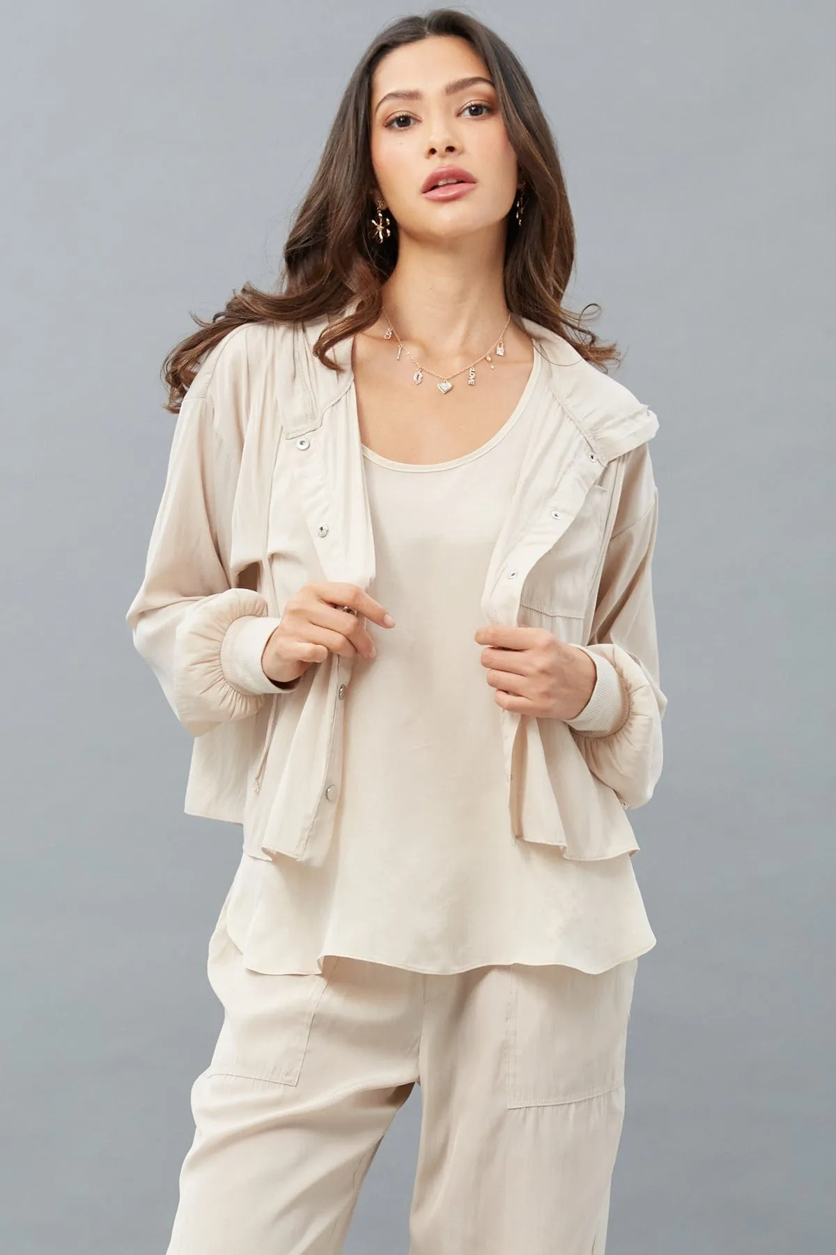 D-Satin Cropped Hoodie coffee run wear