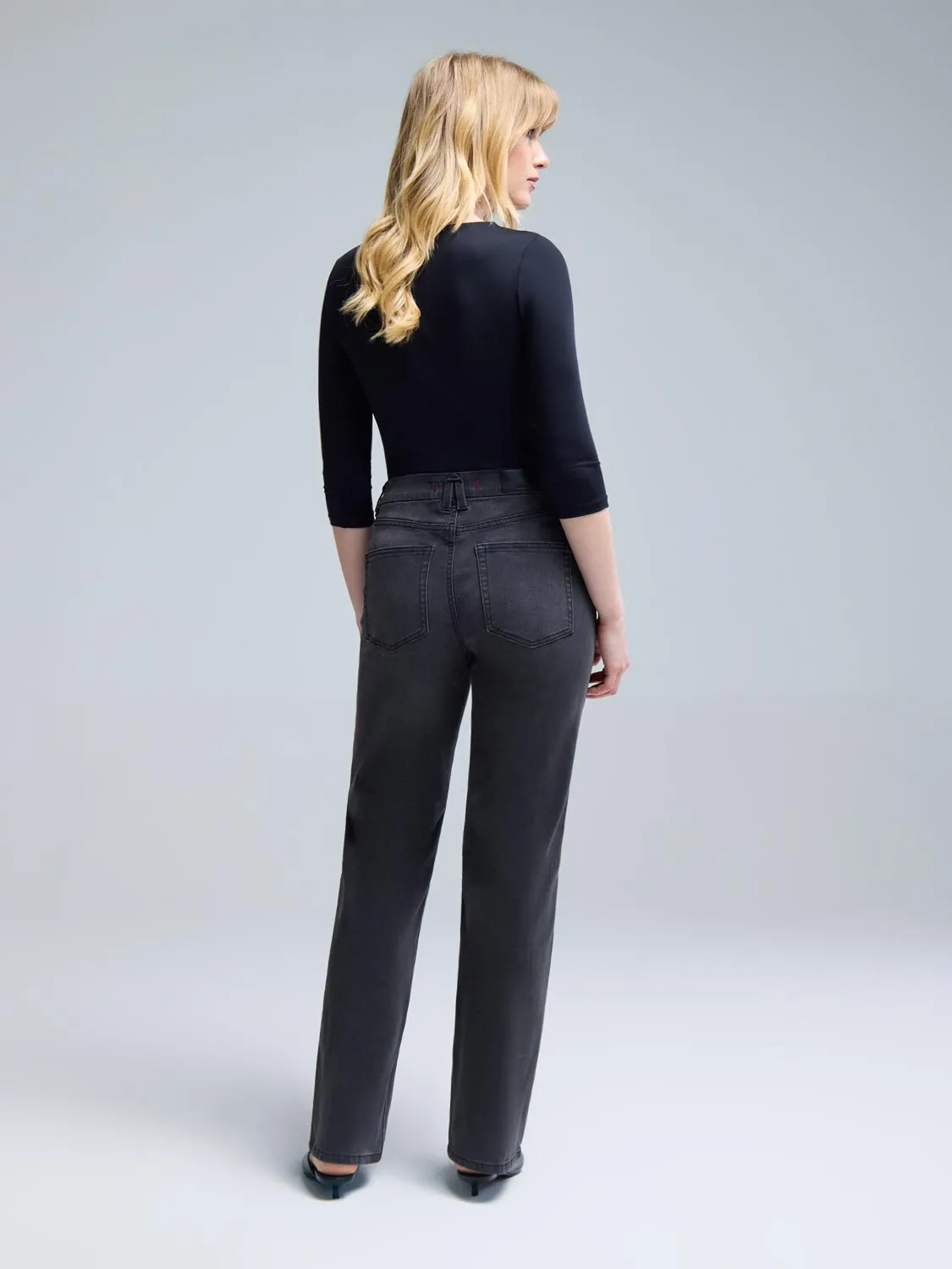 Dark Wash Straight-Leg Jeans functional ease