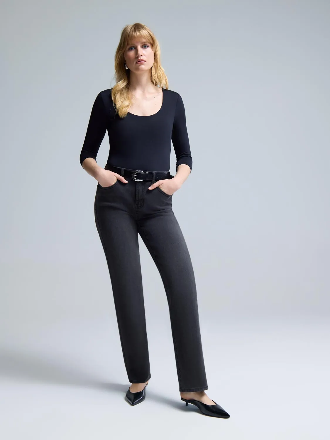 Dark Wash Straight-Leg Jeans layer style