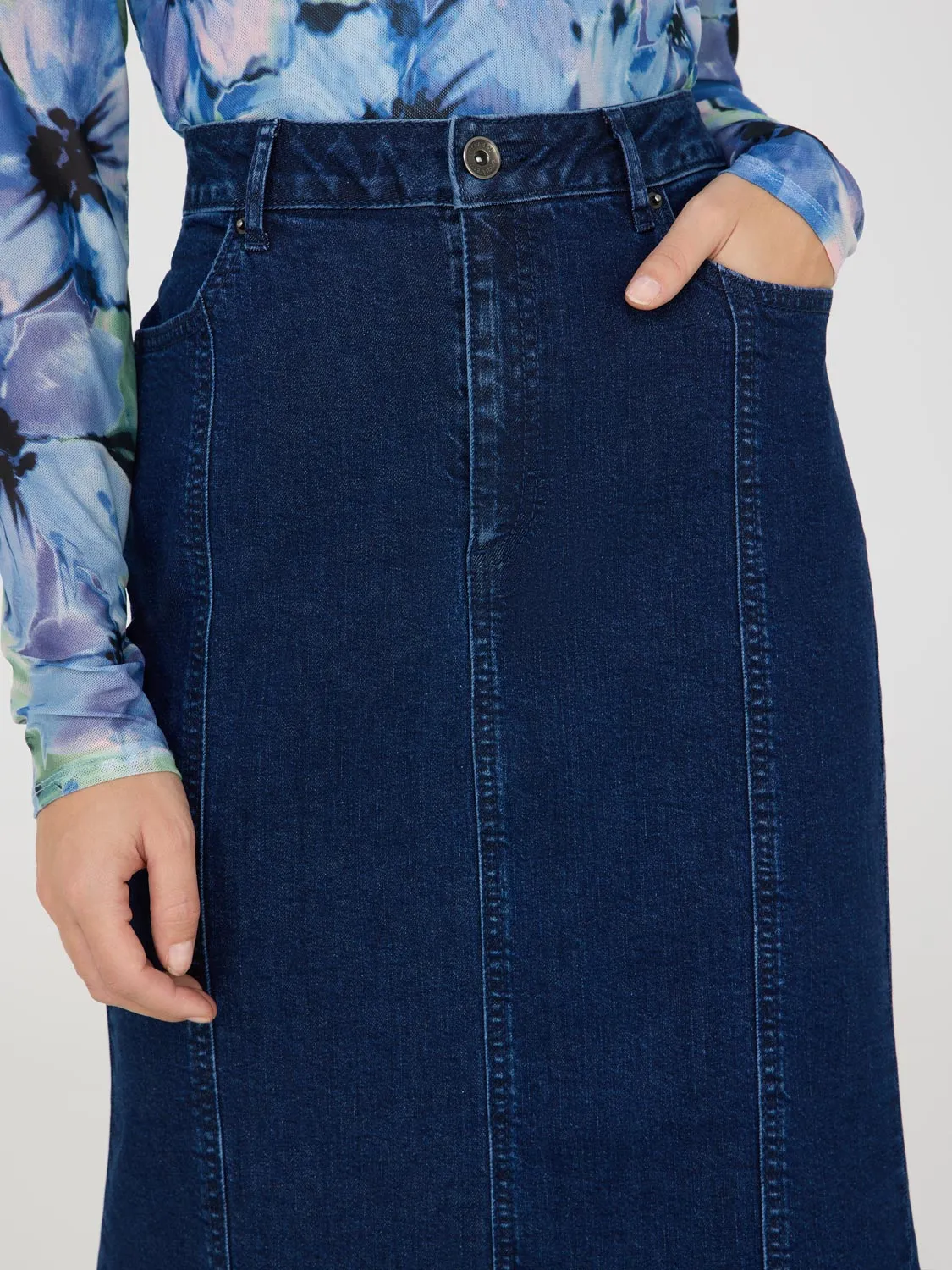 Denim Godet Maxi Skirt urban style