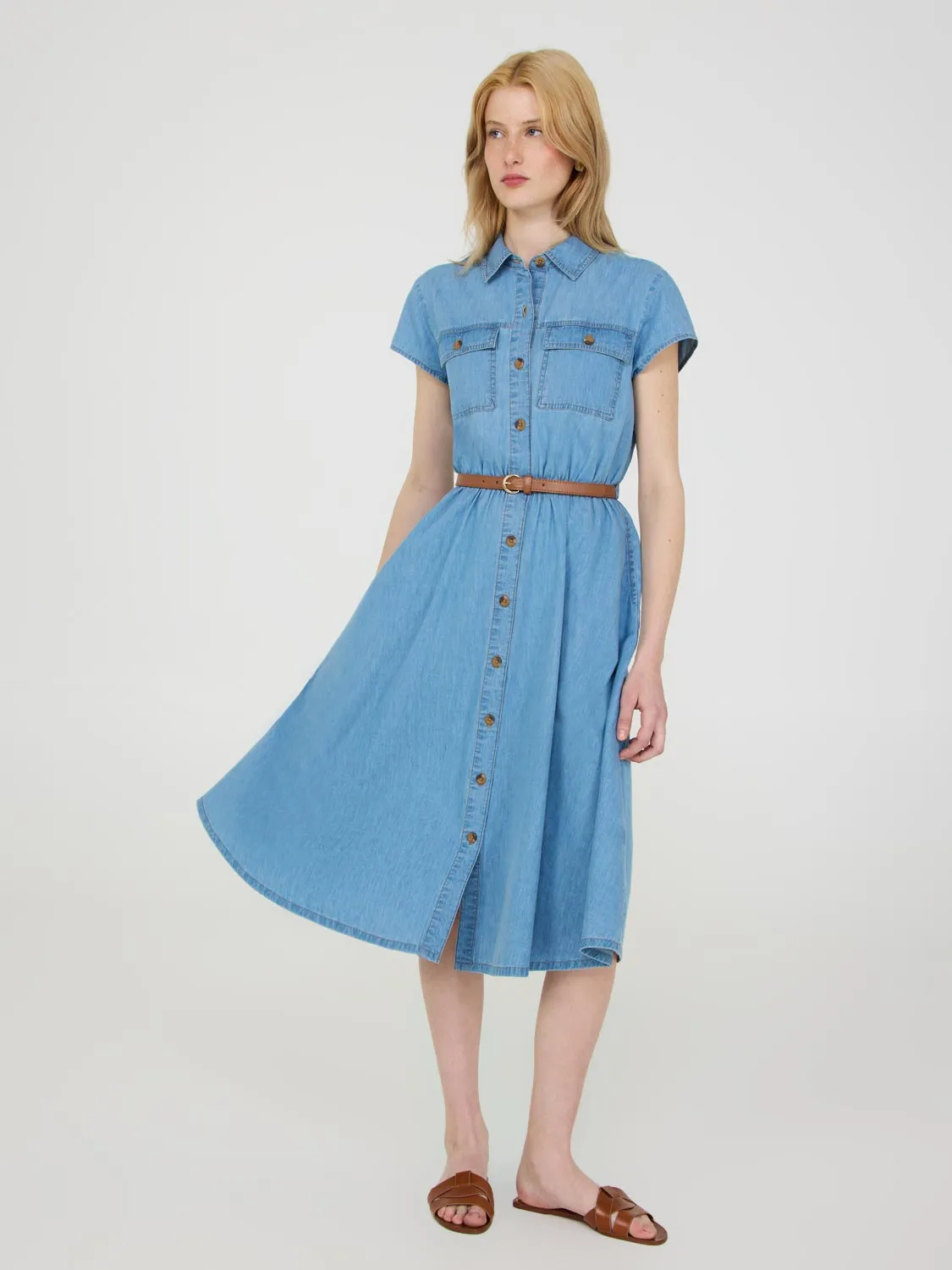 Denim Midi Shirt Dress comfortable cut