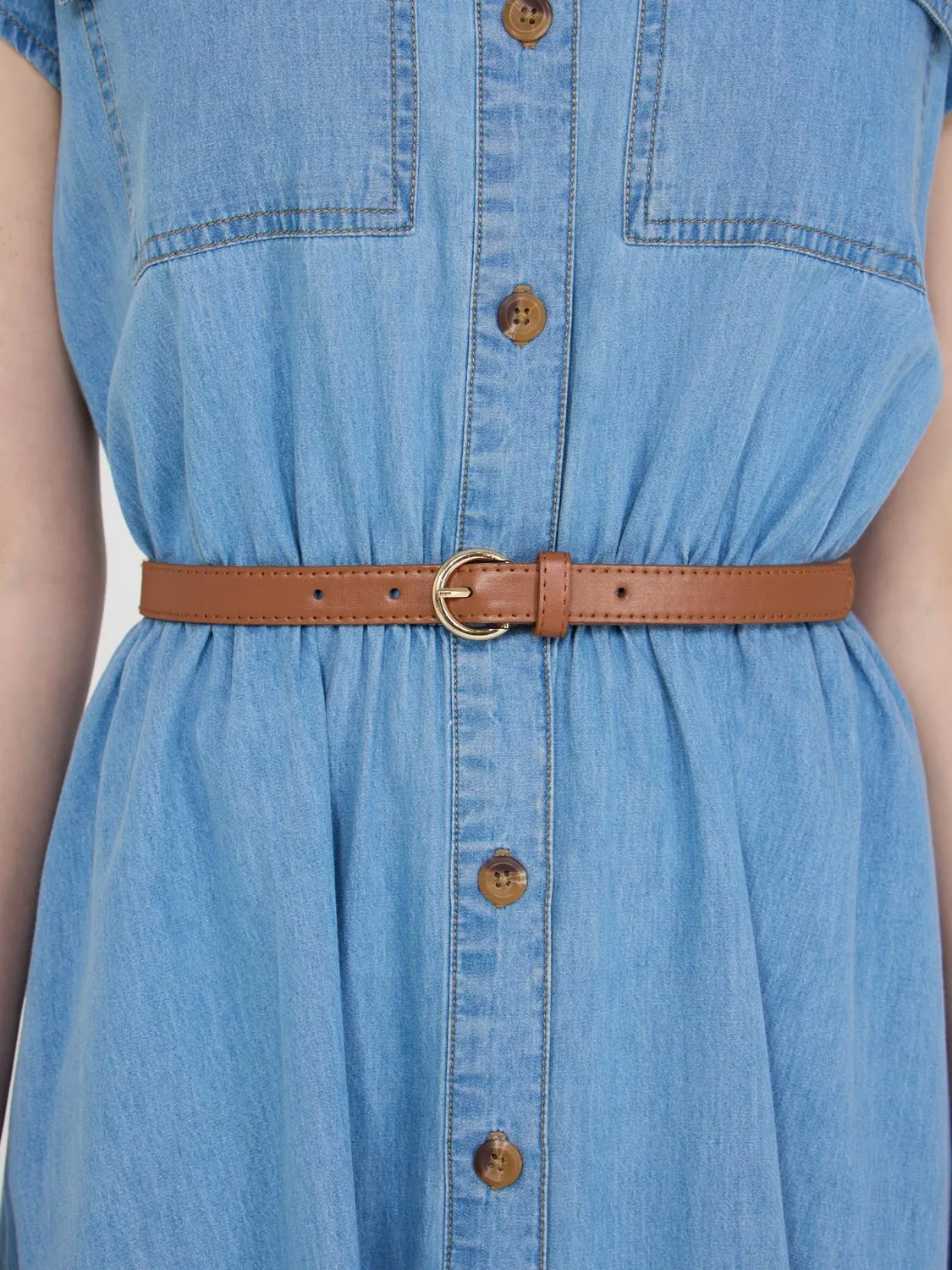 Denim Midi Shirt Dress preppy style