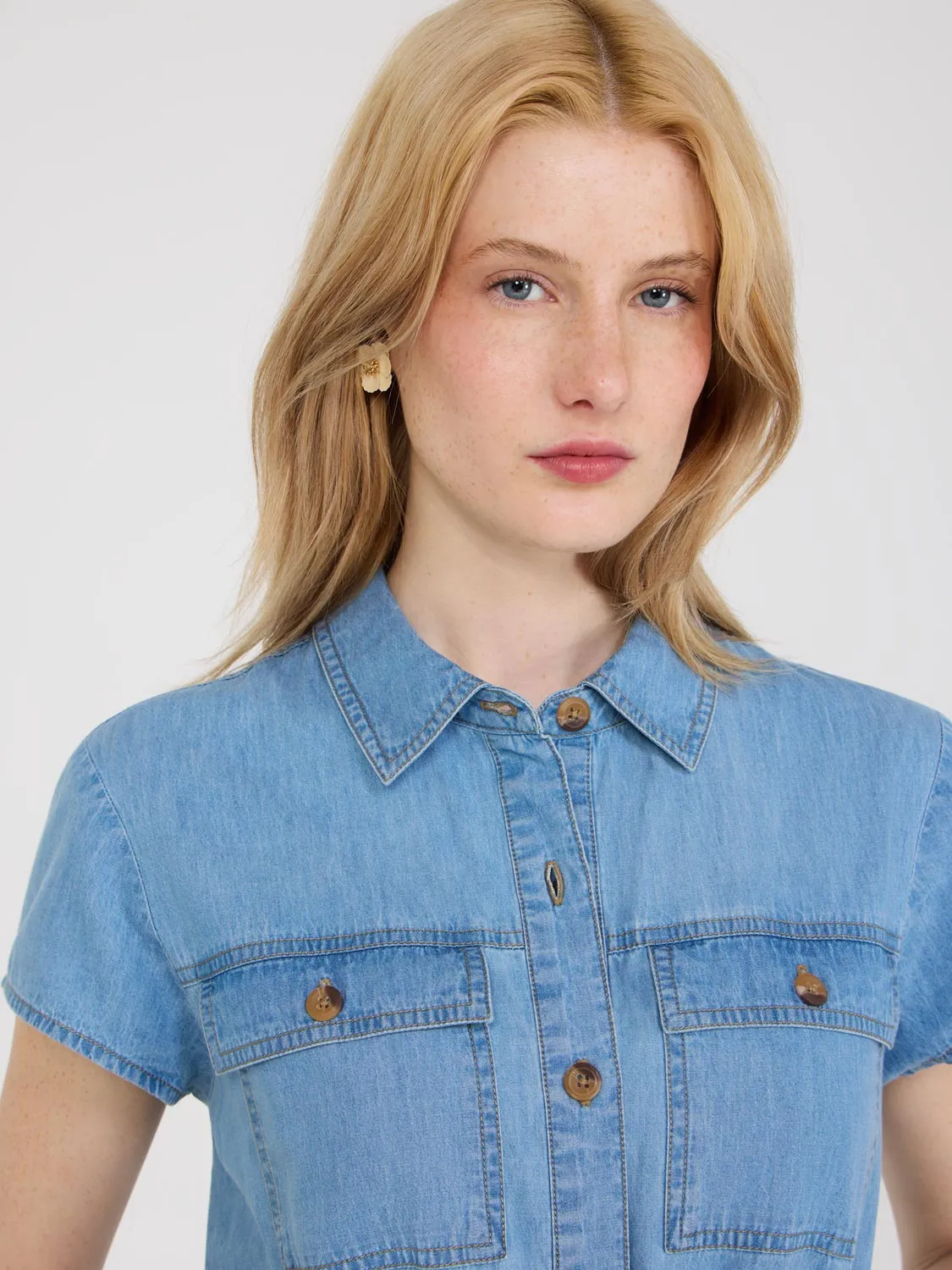 Denim Midi Shirt Dress feminine vibe