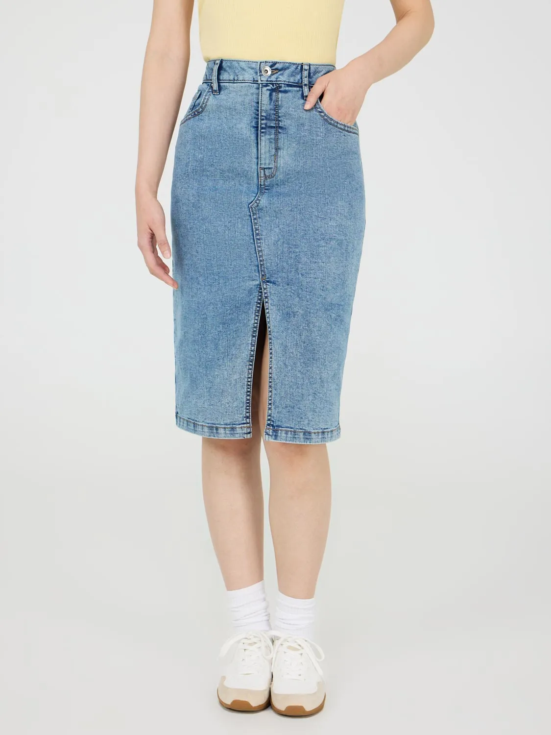 Denim Pencil Skirt career edge