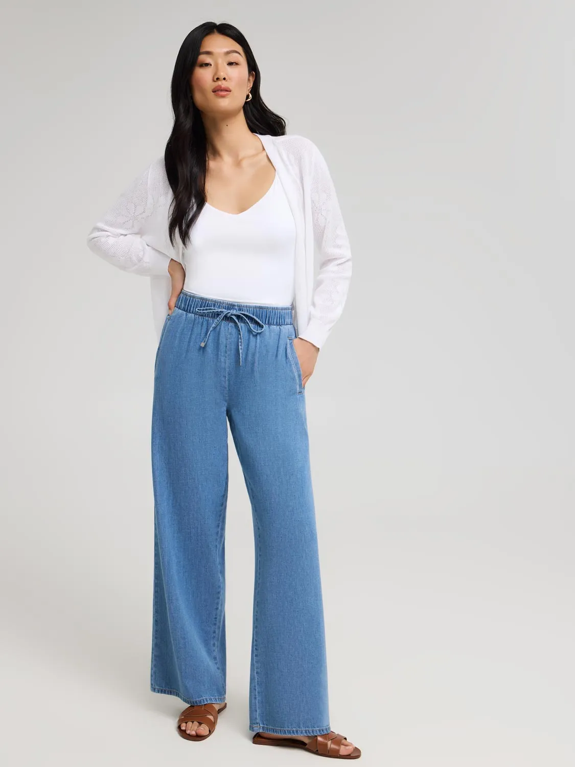 Denim Wide-Leg Pants distressed style