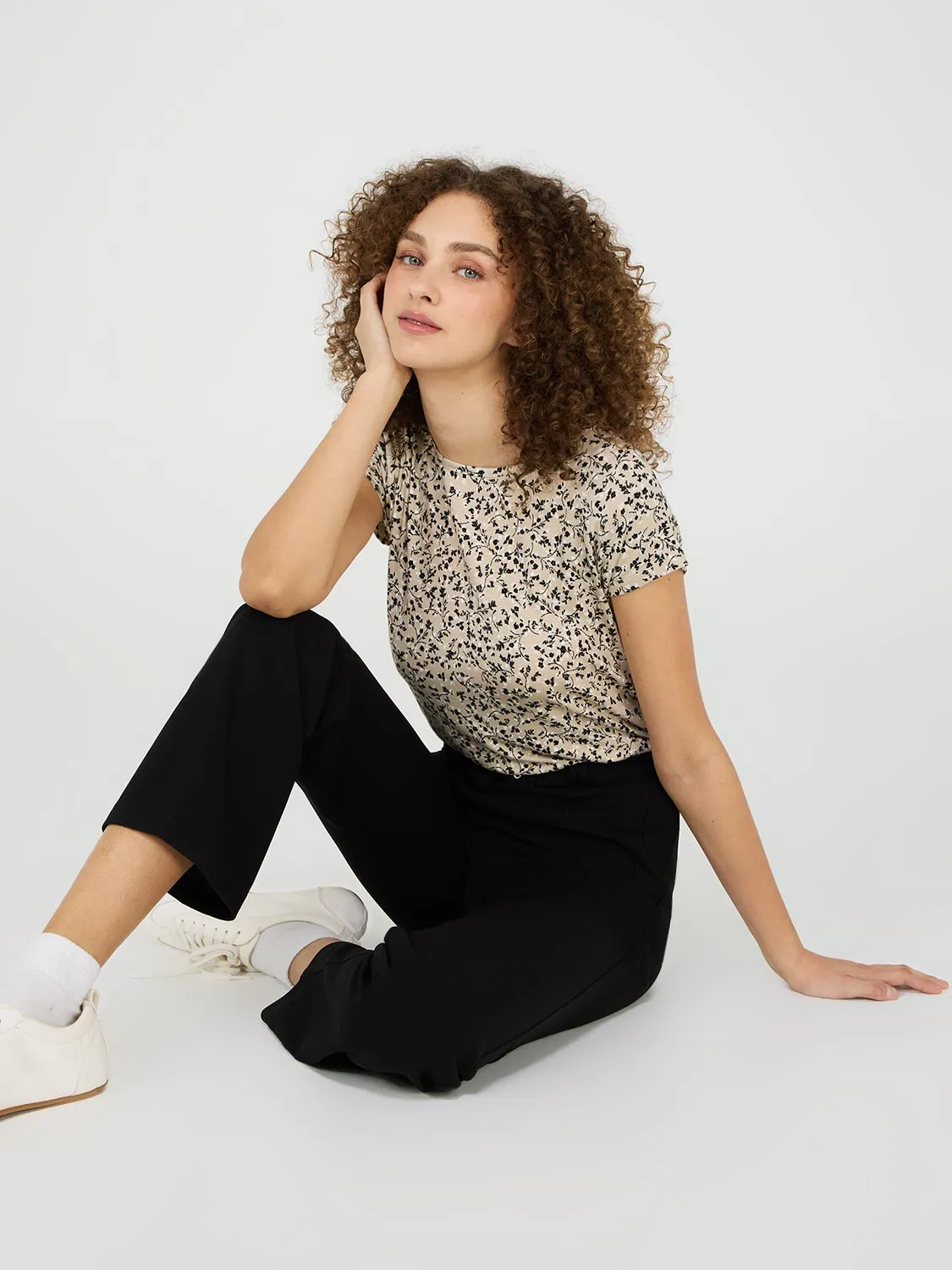 Ditsy Floral Print Raglan Sleeve T-Shirt Easy Combo
