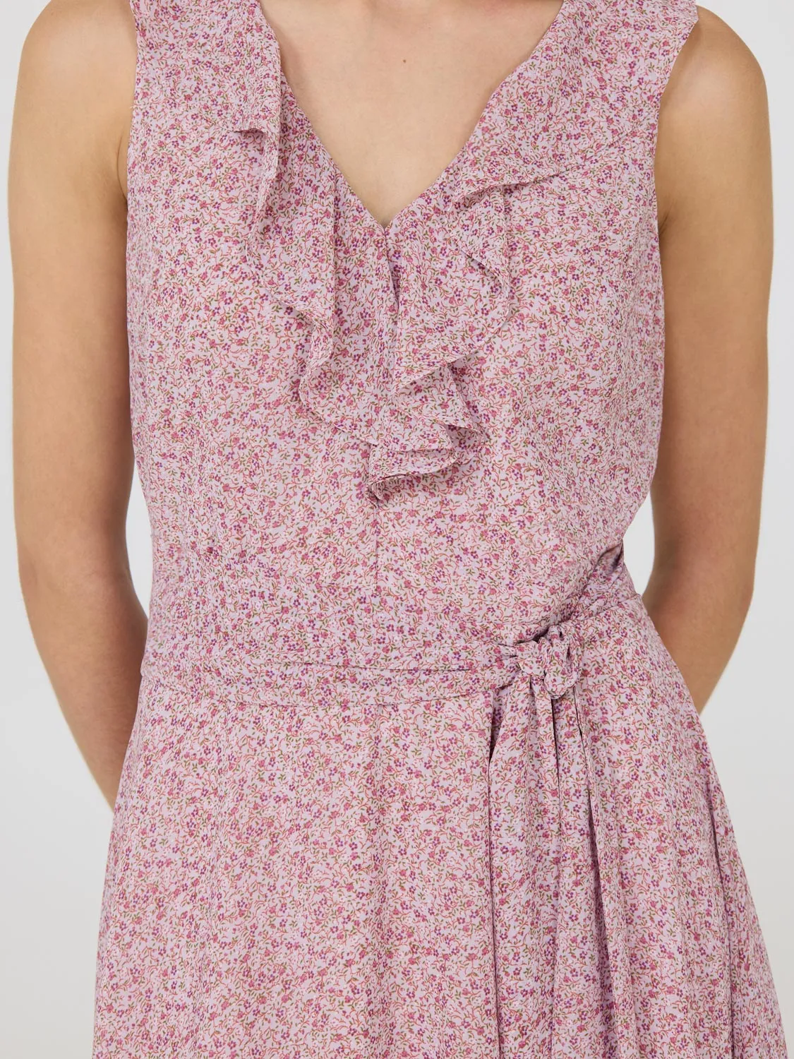 Ditsy Floral Ruffle V-Neck Chiffon Mini Dress office wear