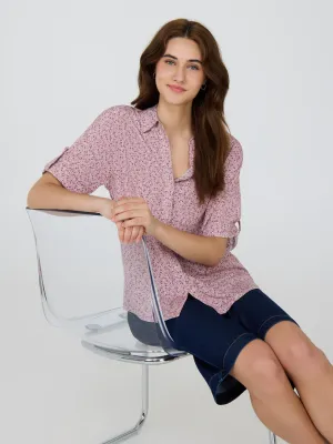 Ditsy Print Short Sleeve Blouse Retro Mood