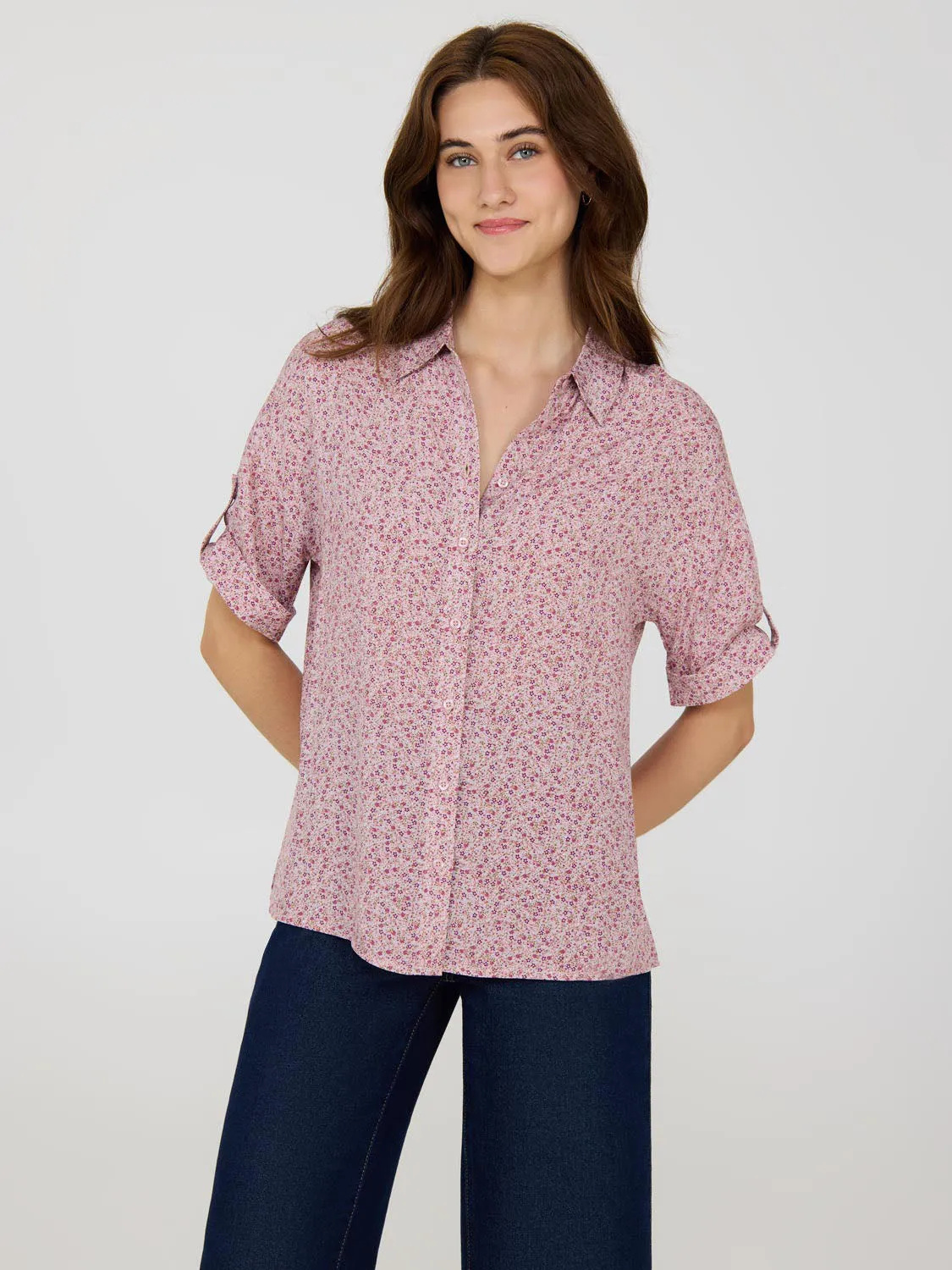 Ditsy Print Short Sleeve Blouse Easy Combo