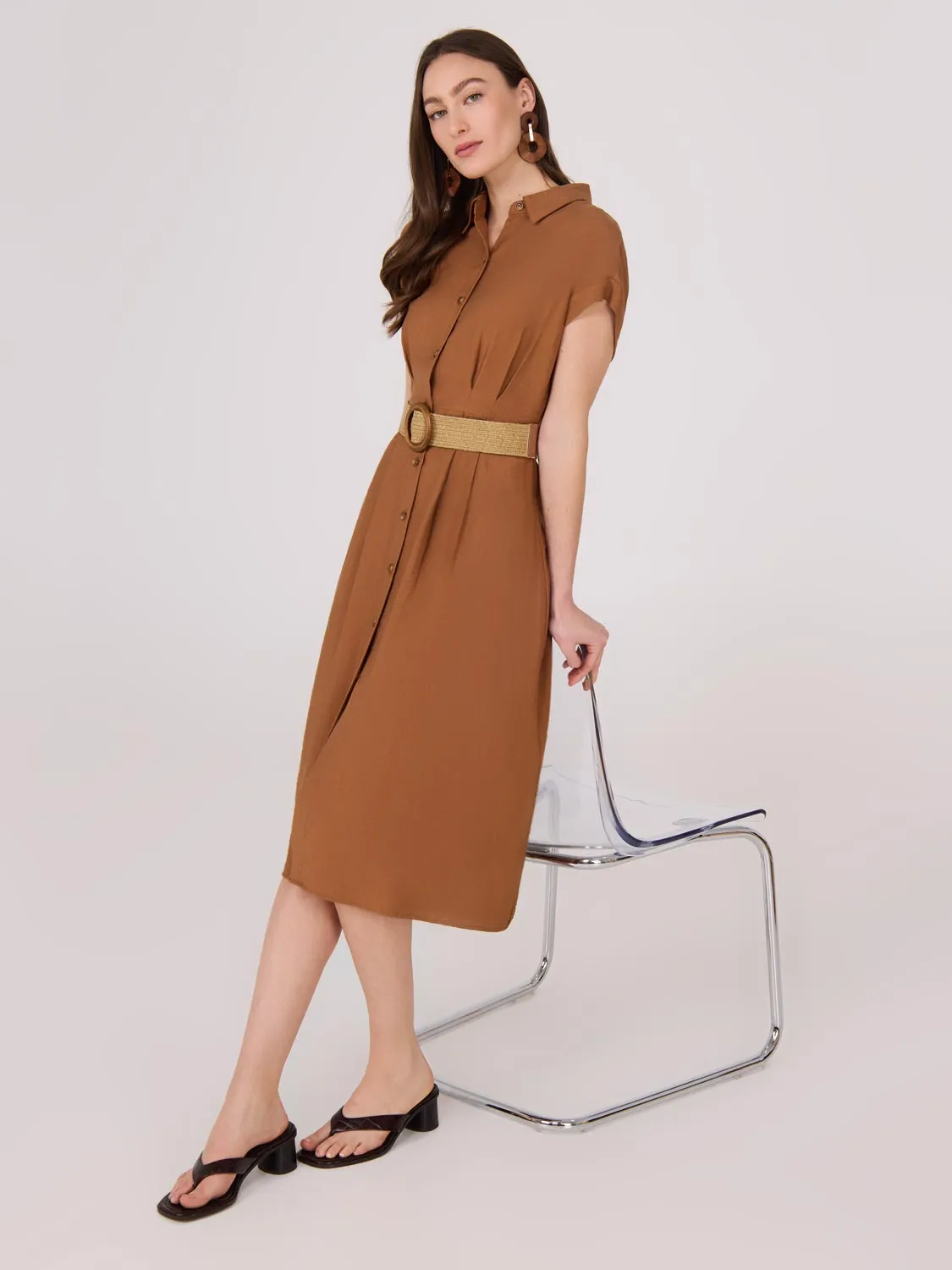Dolman Sleeve Button-Up Shirt Dress relaxed cut