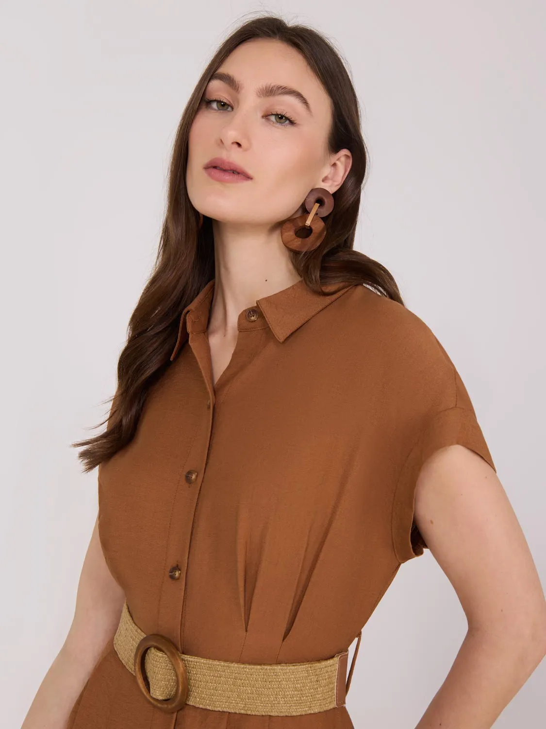 Dolman Sleeve Button-Up Shirt Dress smooth fabric