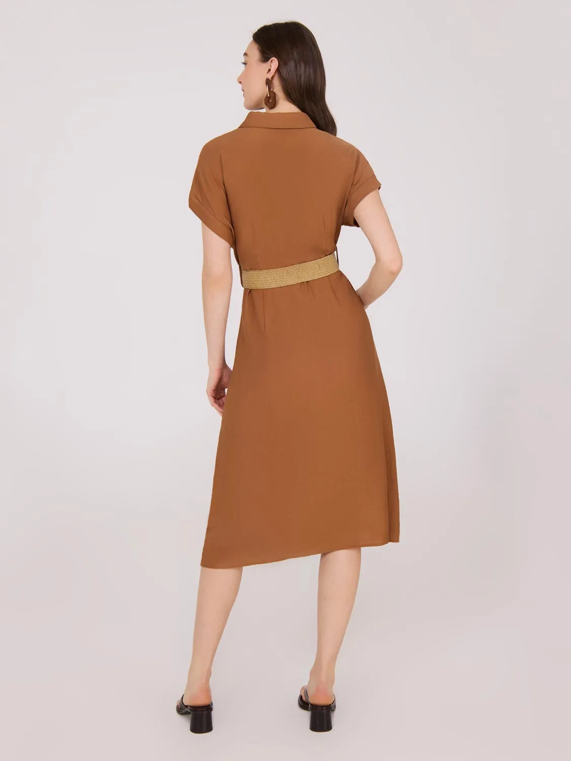 Dolman Sleeve Button-Up Shirt Dress outdoor casual