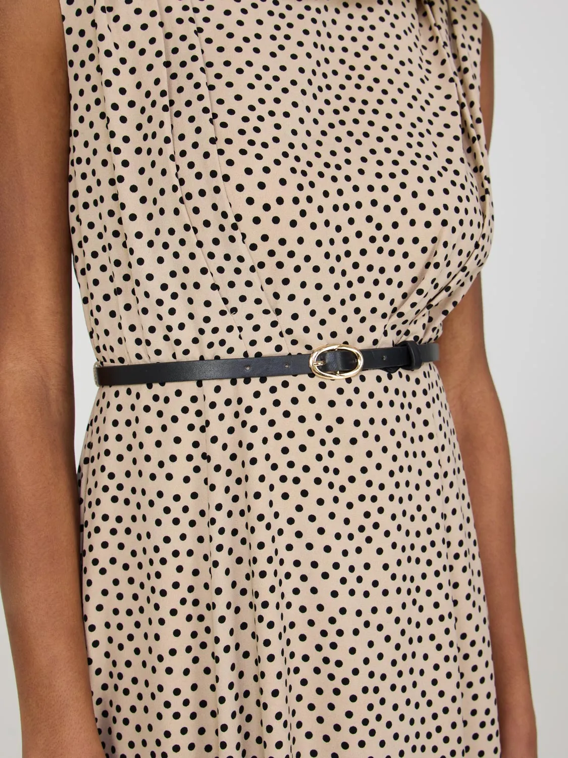 Dot Print A-Line Belted Dress daily style