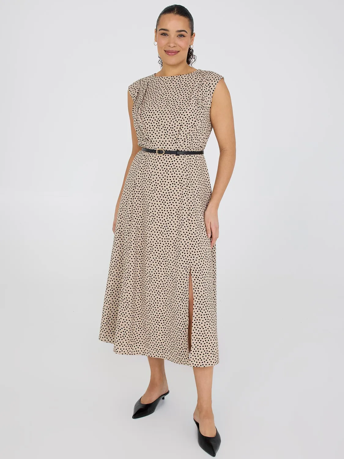 Dot Print A-Line Belted Dress easy fashion