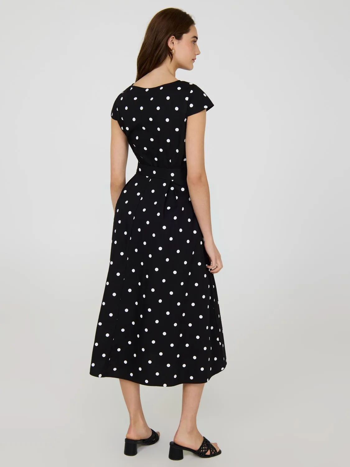 Dot Print Fit & Flare Cotton Midi Dress soft material