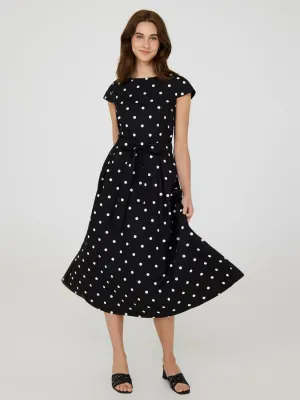 Dot Print Fit & Flare Cotton Midi Dress ethnic charm