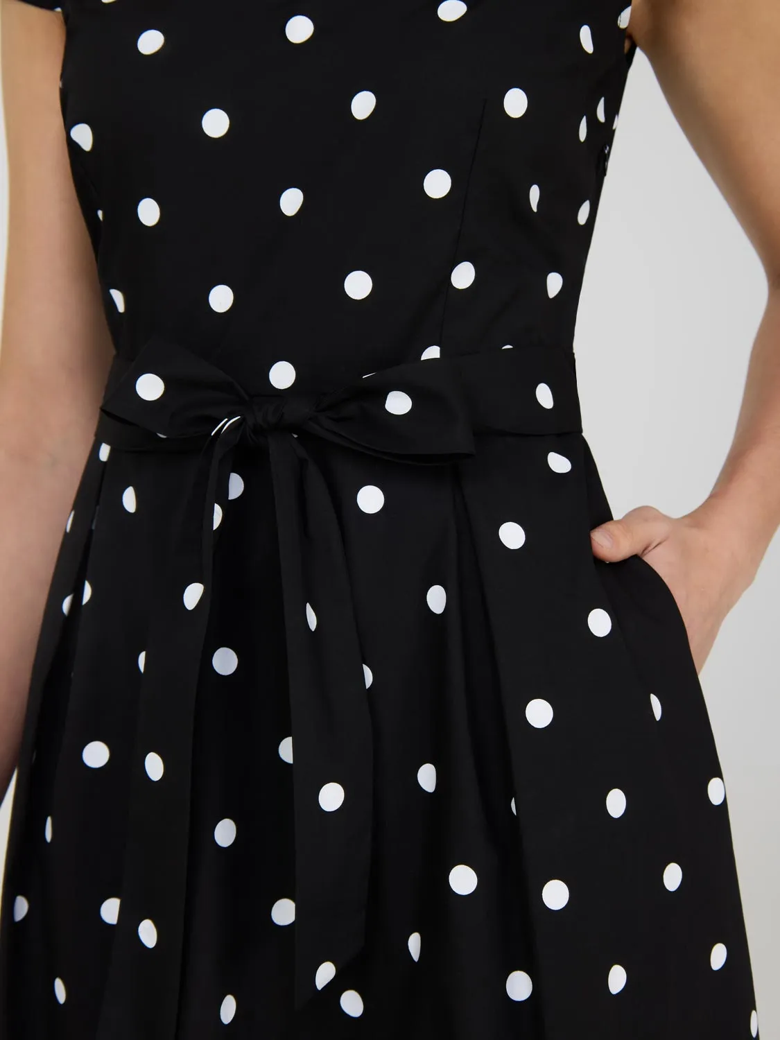 Dot Print Fit & Flare Cotton Midi Dress simple match