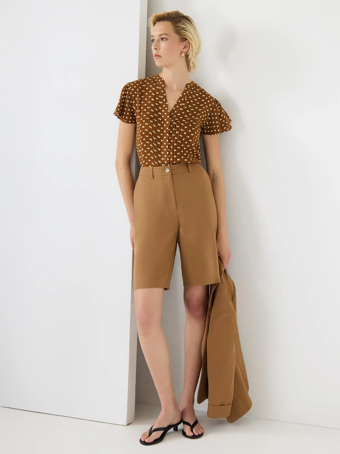 Dot Print Flutter Sleeve Chiffon Blouse Ready Mood